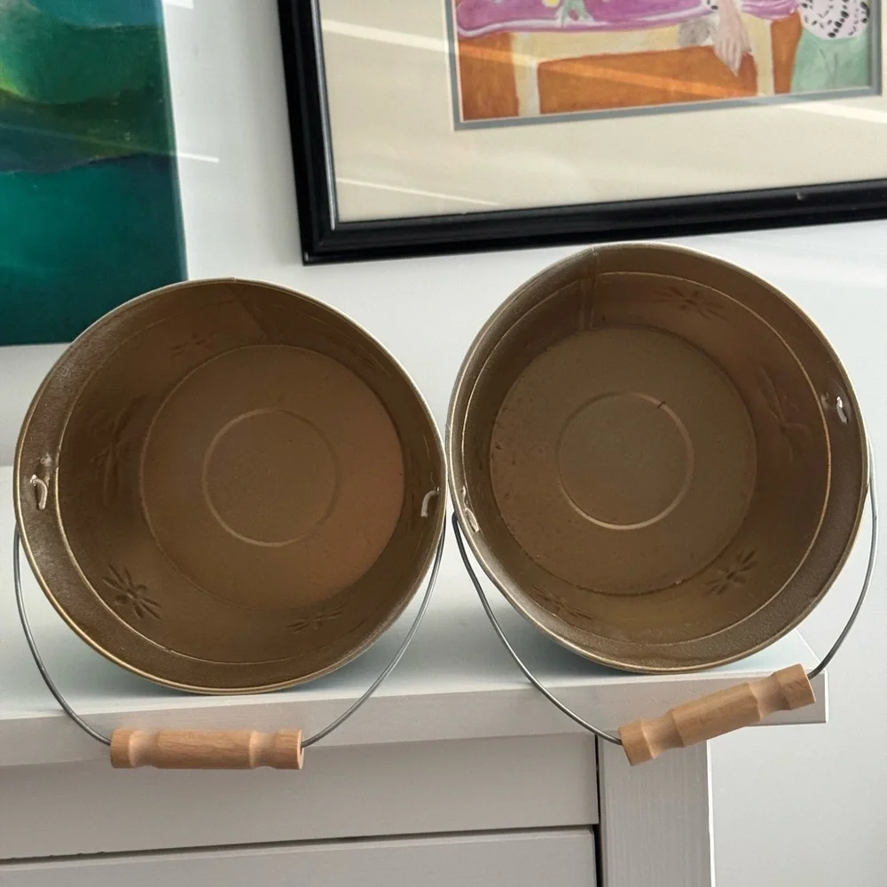 Blue Metal Buckets with Gold Accents and Gold Inside Decorative Use